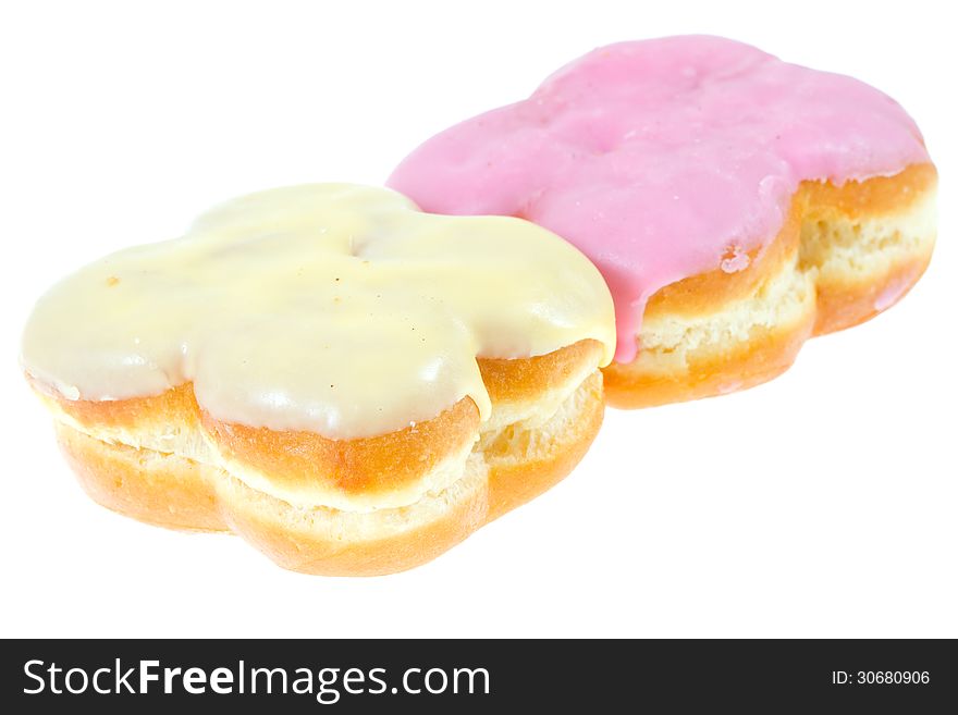 Doughnuts with glaze isolated on white. Doughnuts with glaze isolated on white