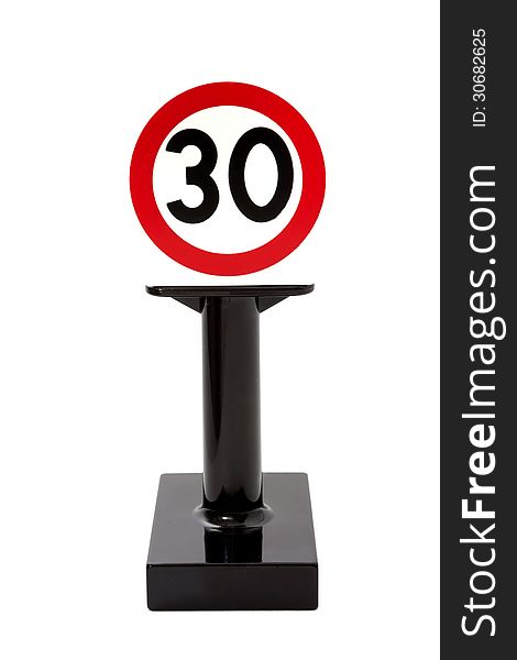 Toy speed limit sign isolated on white background