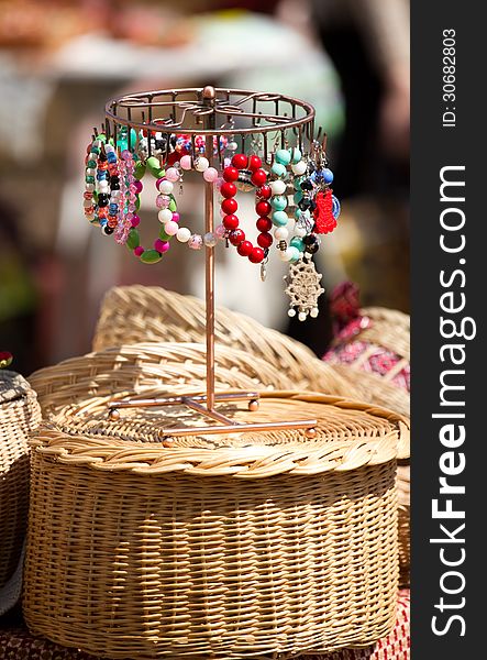 Colourful beads on a market