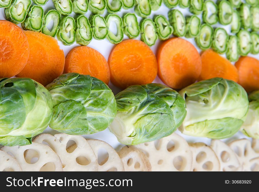 Assorted vegetables arrangement of carrot, cabbage and beans