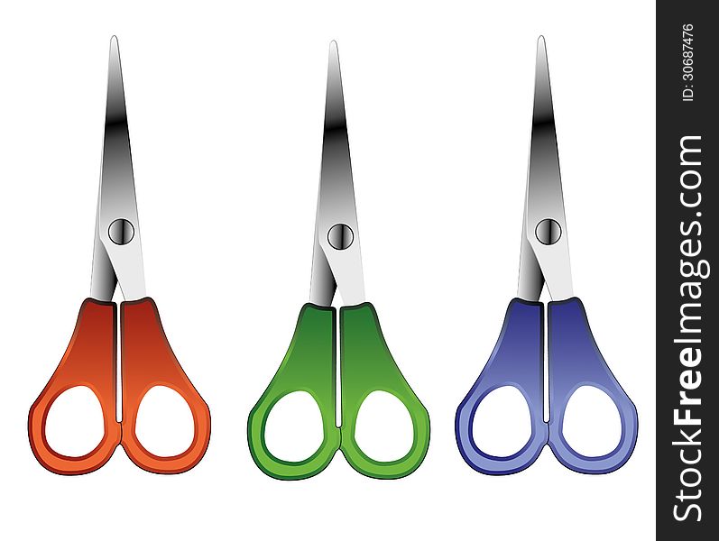 Colored scissors on white background