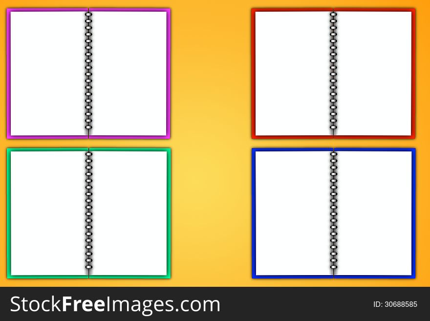 4 Color blank notepad on orange background for creative