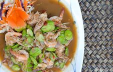 Fried Parkia With Shrimp And Source. Stock Images