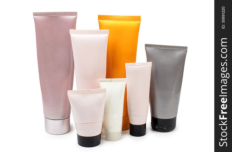 Color photograph of plastic tubes for lotion. Color photograph of plastic tubes for lotion