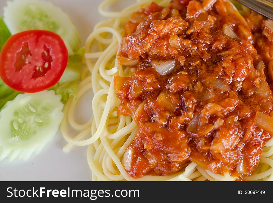 Closeup of Spaghetti with tuna