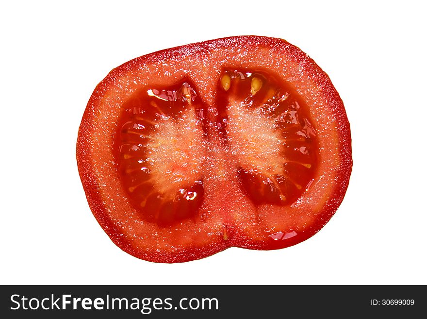 Slice of tomato on a white background