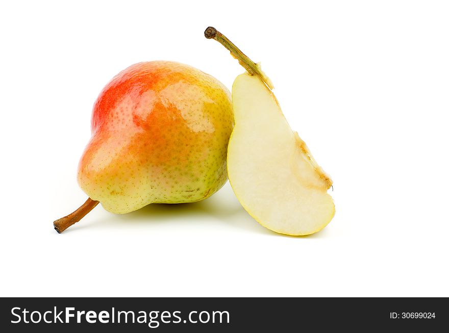 Delicious Pears Full Body and Slice on white background