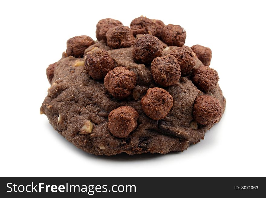Close up brown chocolate cookies - isolated on white
