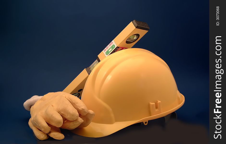 Image of construction items an a black background. Image of construction items an a black background
