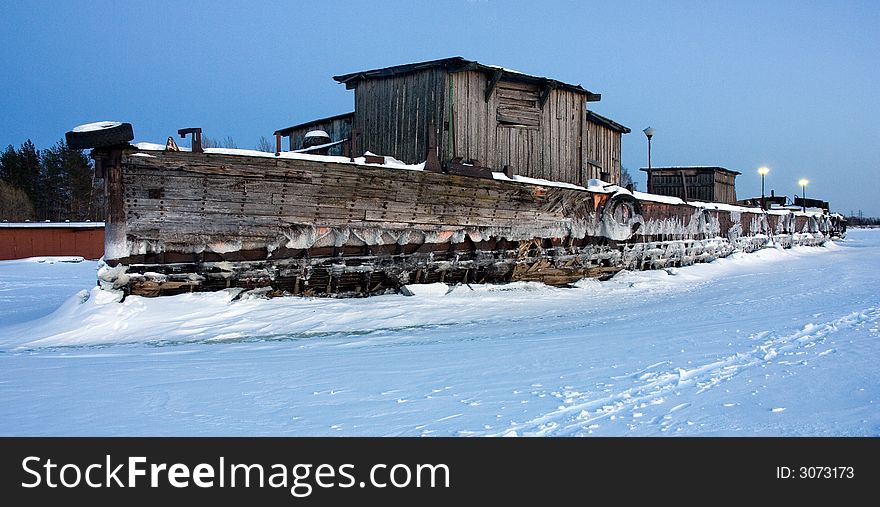 A photo of a big wooden barge