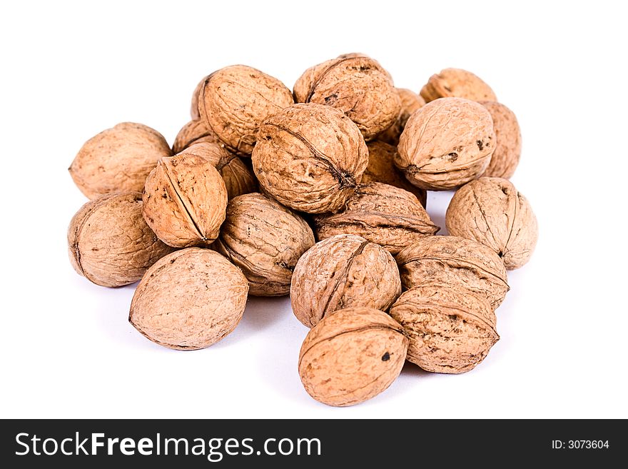 Walnuts close up isolated on white background