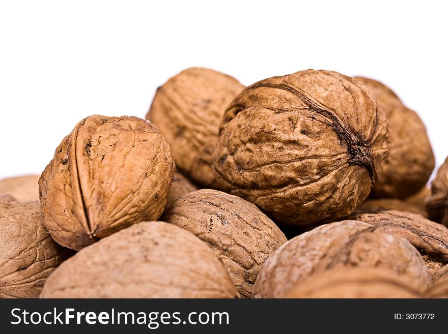 Walnuts close up isolated on white background