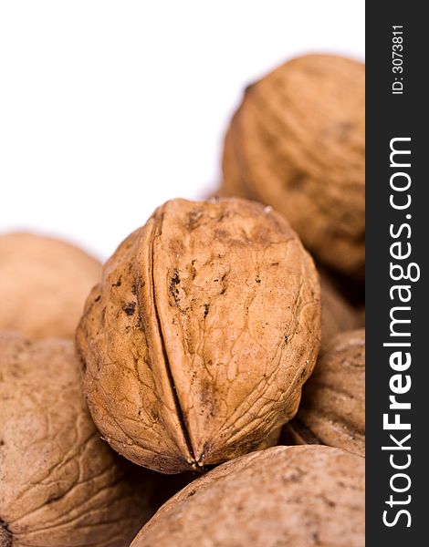 Walnuts close up isolated on white background