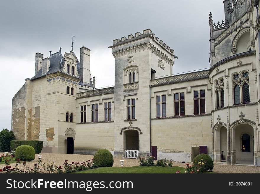 Yard of chateau (castle) Brézé, Loire Valley, France. Yard of chateau (castle) Brézé, Loire Valley, France