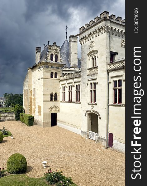 Yard of chateau (castle) BreÌzeÌ, Loire Valley, France. Yard of chateau (castle) BreÌzeÌ, Loire Valley, France