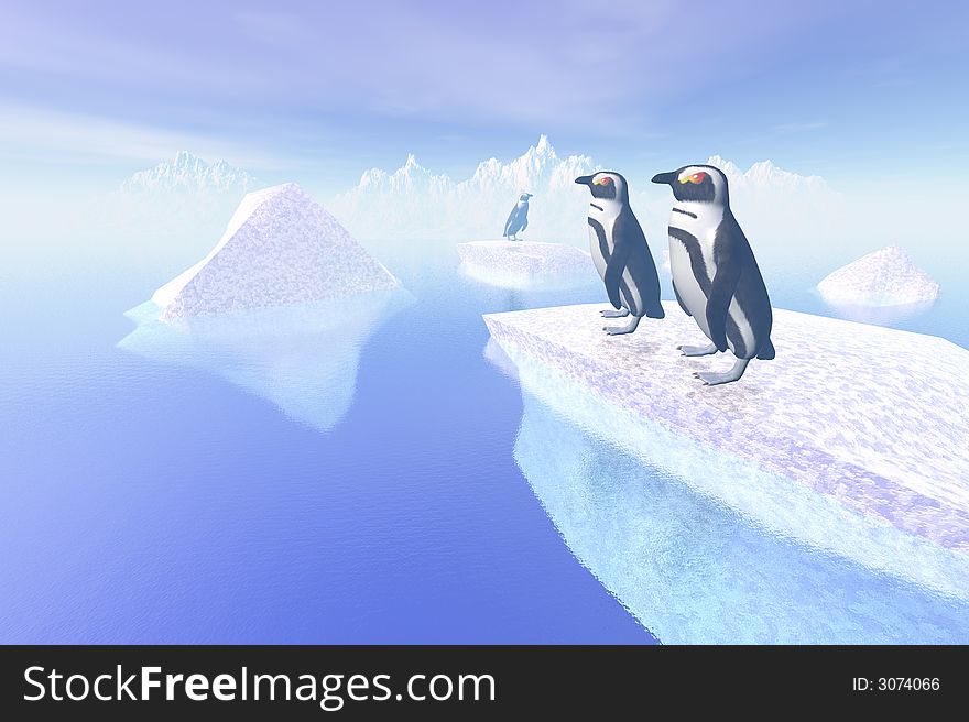 3D render of penguin at the artic