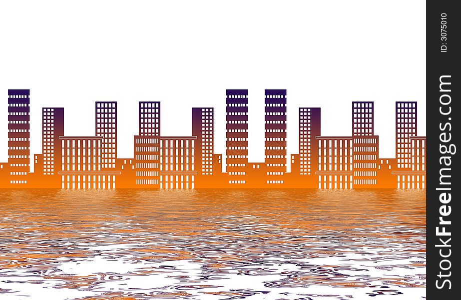 Business concept. city of staples. simple staples looks like a city. reflection of buildings on the water. Business concept. city of staples. simple staples looks like a city. reflection of buildings on the water.