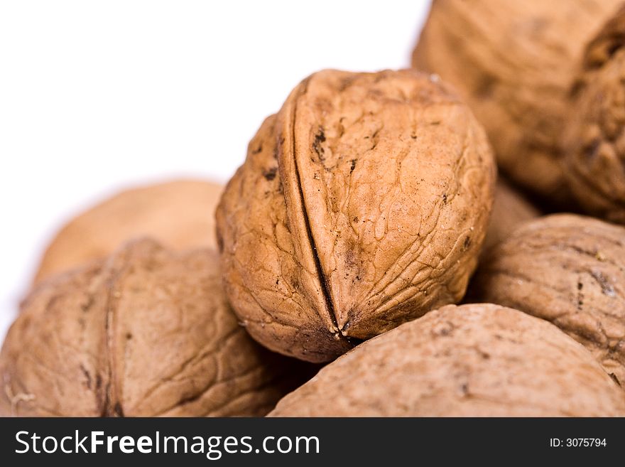 Walnuts close up isolated on white background