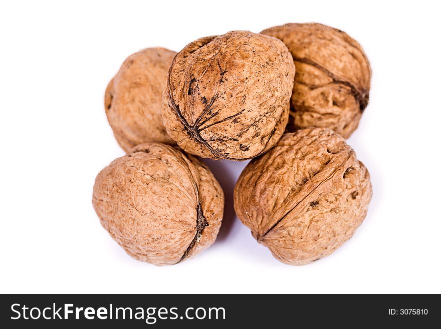 Walnuts close up isolated on white background
