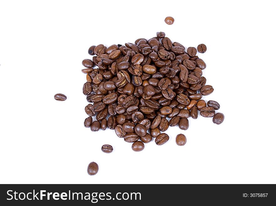 Coffee beans closeup on white background