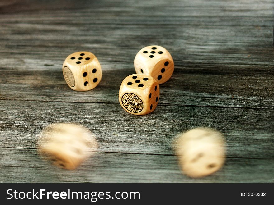 Dices rolls on the old boards. Dices rolls on the old boards
