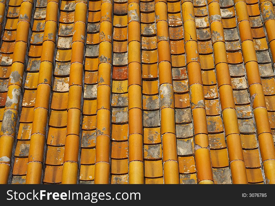 Detail of ceramic yellow tiles. Detail of ceramic yellow tiles