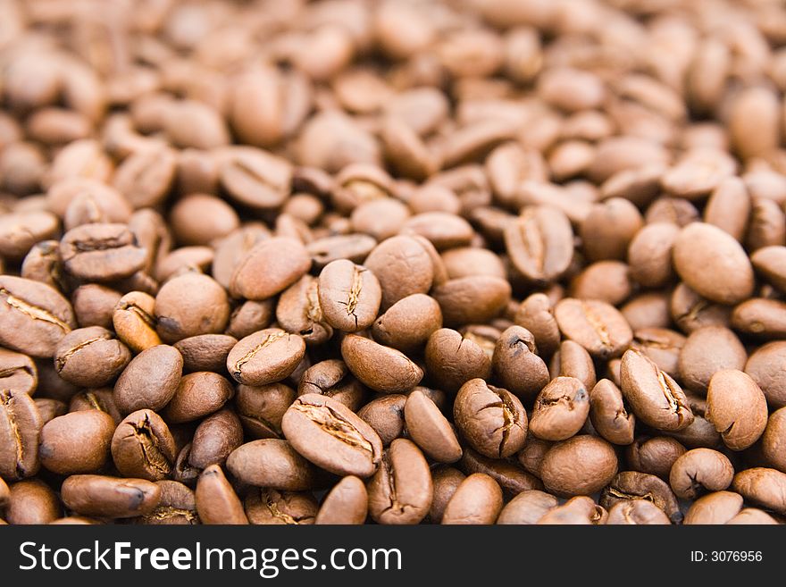 A lot of coffee beans with small DOF