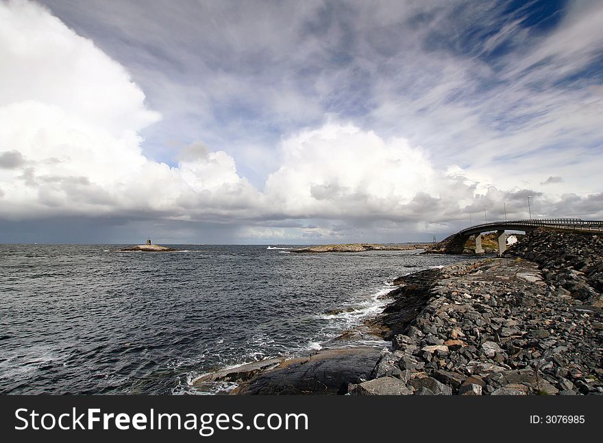 Ocean and island with bridge