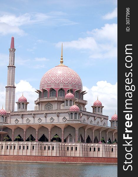 The floating mosque in Putrajaya Malaysia. The design of the mosque is inspired from iranian art/culture.