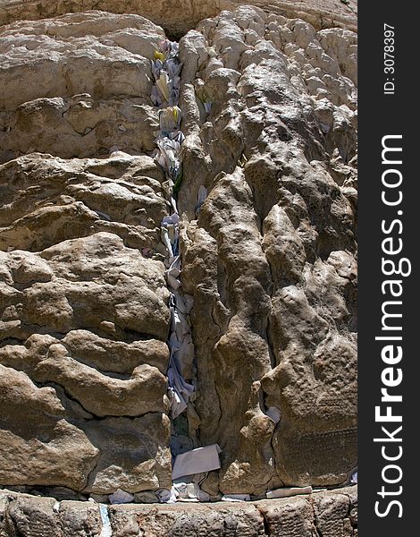 notes inserted into the Wailing Wall with a plea to God. notes inserted into the Wailing Wall with a plea to God