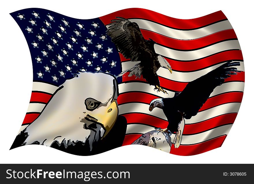 American Wind Flag & Eagles Stylized / Drawing. American Wind Flag & Eagles Stylized / Drawing