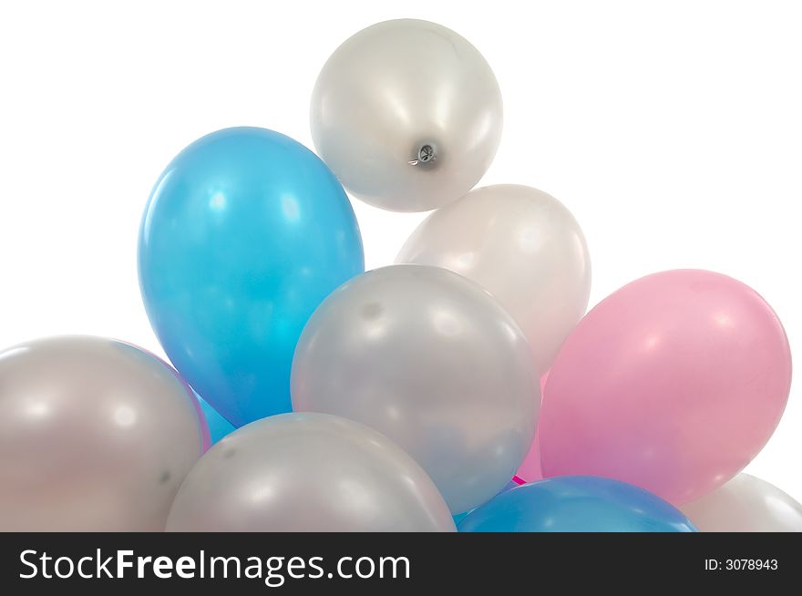 A pile of balloons on white background