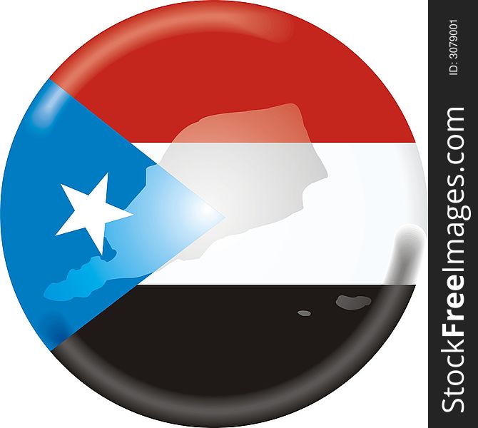 Art illustration: round medal with map and flag of south yemen