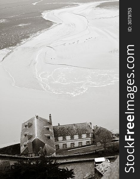 Mont Saint Michel from the top, high tide arriving. Mont Saint Michel from the top, high tide arriving.