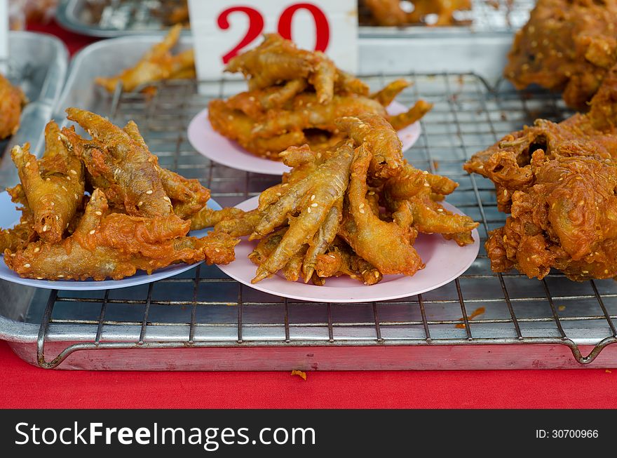 Fried foot chicken , thai street food.