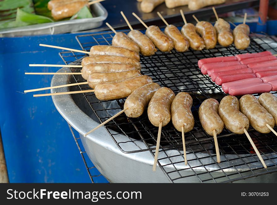 Thai sausage grilled on charcoal.