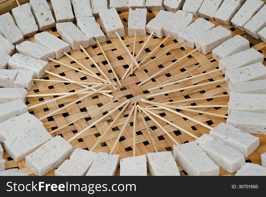 Steamed white pork sausage on basket