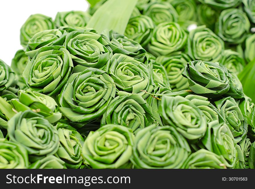 Rose made from pandan leaves isolated on white background. Rose made from pandan leaves isolated on white background.