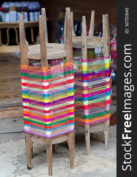 Yarn for weaving in Thailand. Yarn for weaving in Thailand