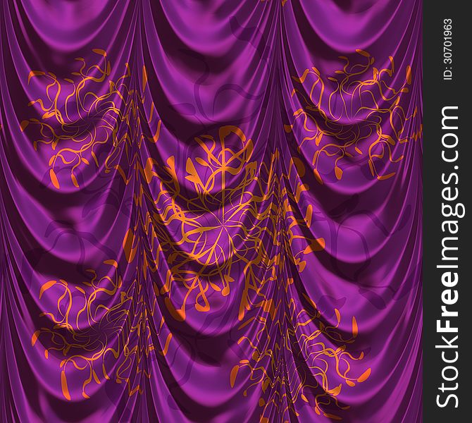 Vintage purple satin curtains with pattern background. Vintage purple satin curtains with pattern background.