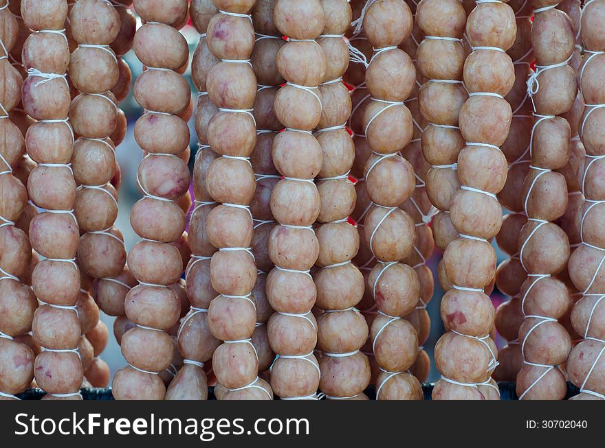 Thai sausage background , traditional thai street food