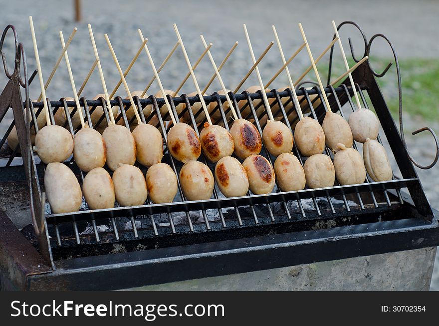 Thai sausage grilled on charcoal.