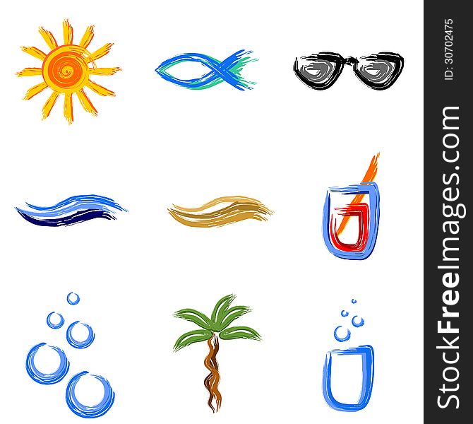 Painted summer and holiday symbols. Painted summer and holiday symbols