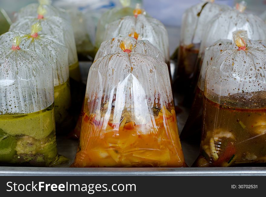 Thai food in plastic bag, thai street food