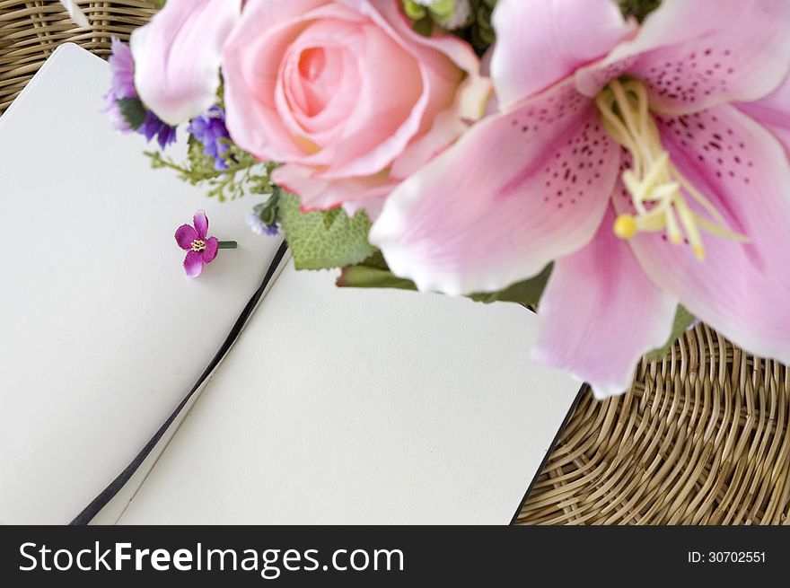 Pink Flowers With Notebook