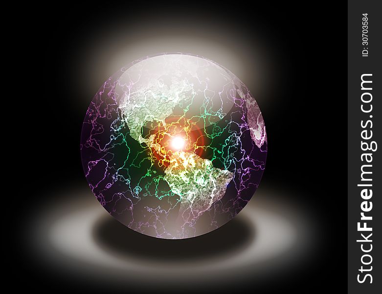 A globe of North and South America inside a Magic Crystal Ball. A globe of North and South America inside a Magic Crystal Ball