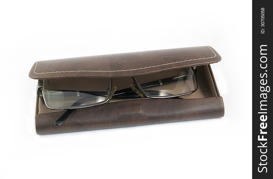 Leather Case for glasses on a white background
