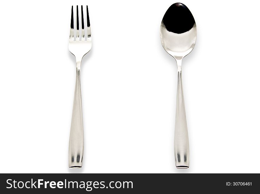 Spoon and fork  on a white background