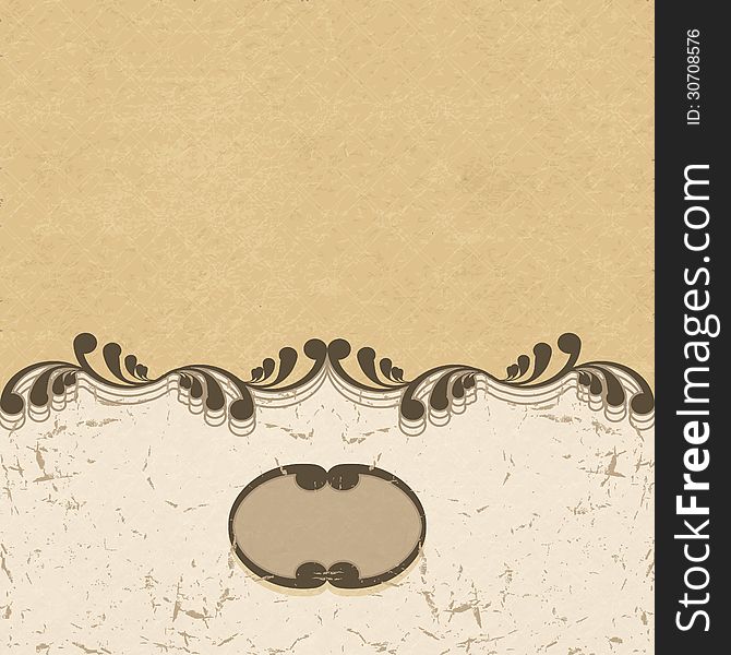 Vintage background with curls and a vignette. Vector illustration