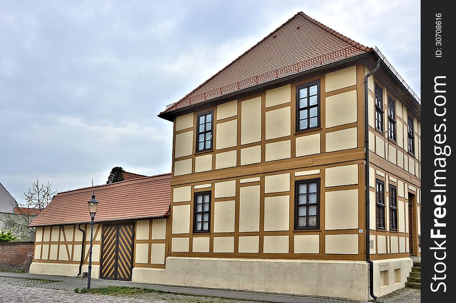Renovated half-timbered house in a small town